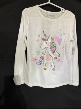 jumping beans White Long-Sleeve Tee with Pastel Unicorn Graphic